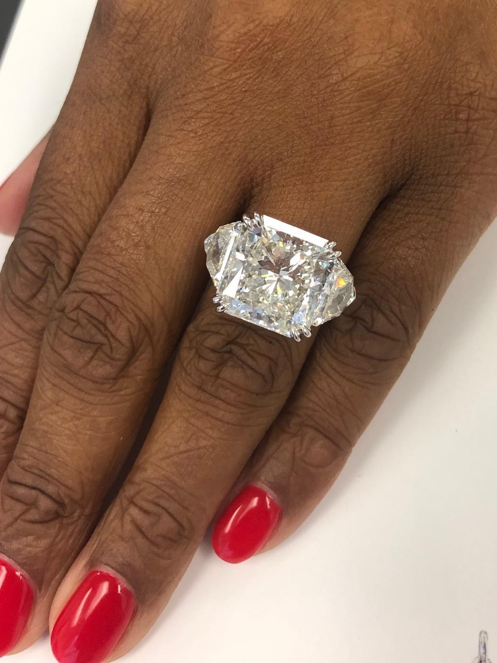 Radiant Diamond  12.62 CT, HSI1 GIA Report, Platinum Ring In New Condition For Sale In New York, NY