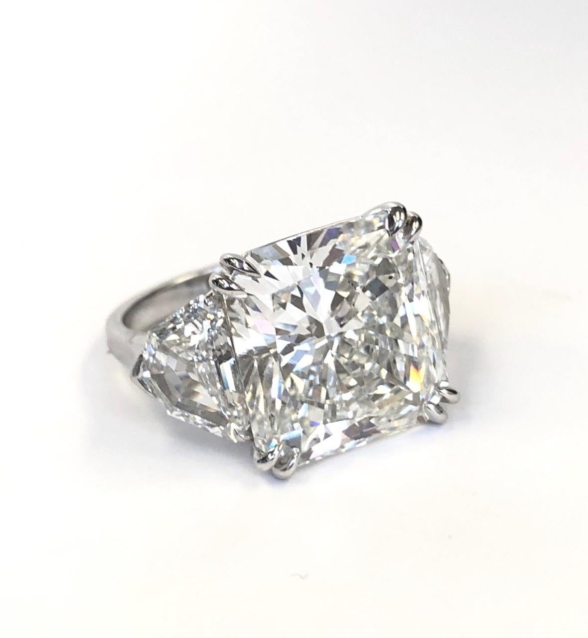 Radiant Diamond  12.62 CT, HSI1 GIA Report, Platinum Ring For Sale 1
