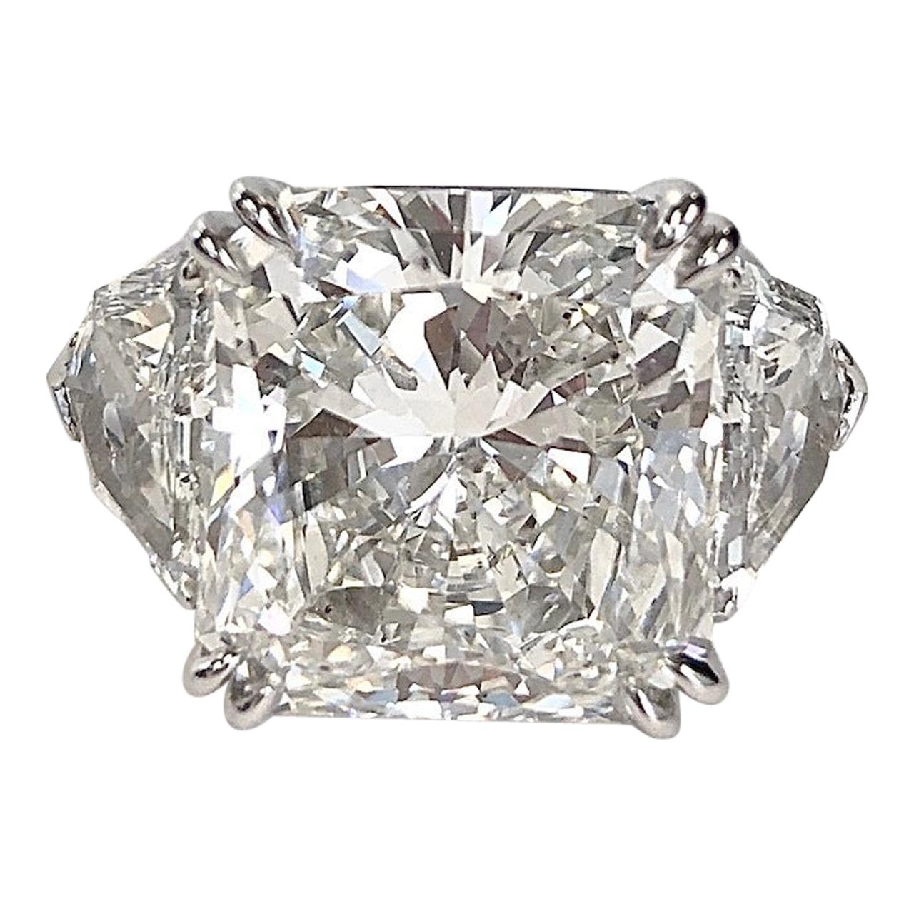 Radiant Diamond  12.62 CT, HSI1 GIA Report, Platinum Ring For Sale