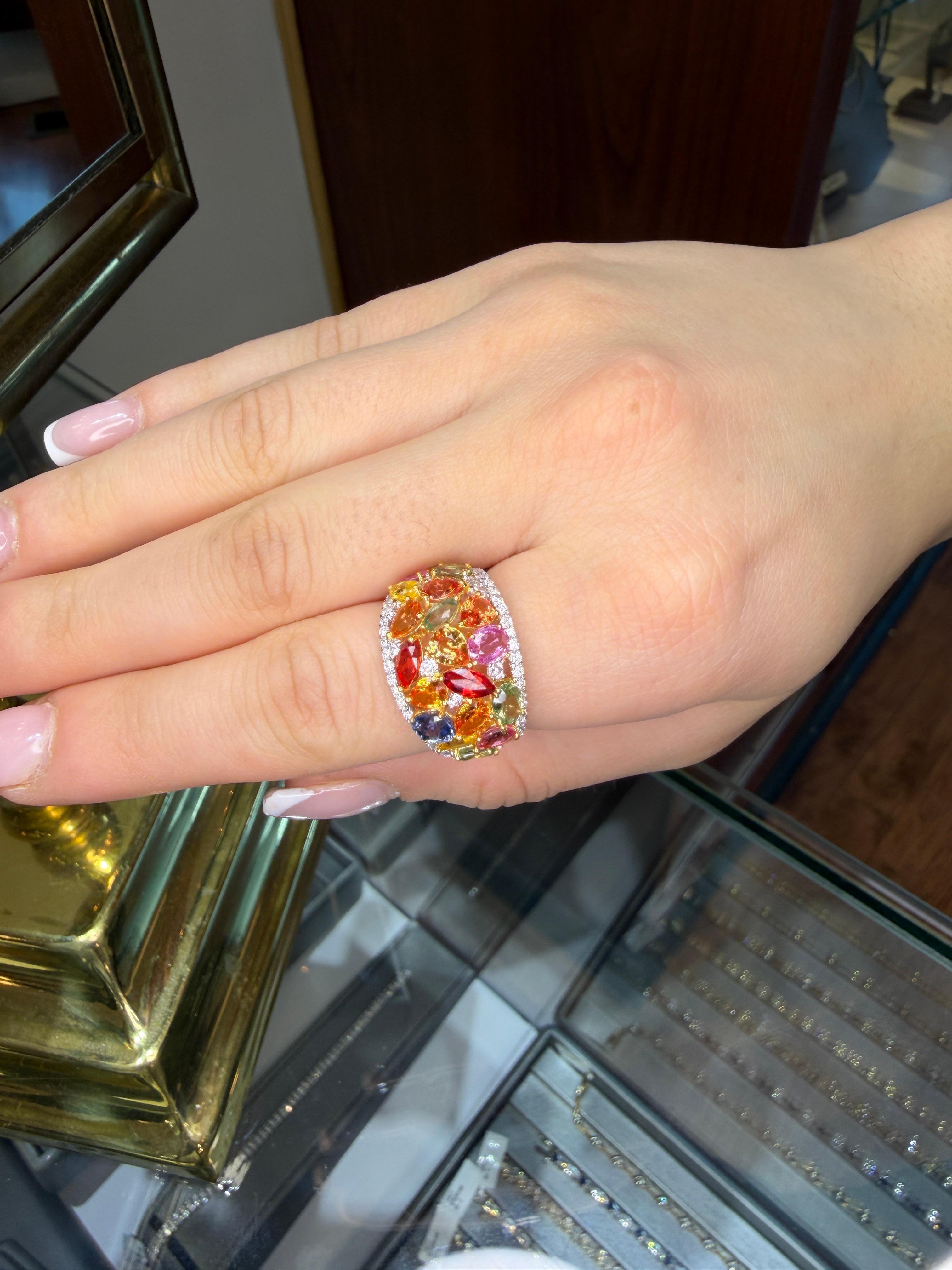 Contemporaneo Anello in platino con zaffiri e diamanti Rainbow Diamonds - 6,23 carati di zaffiri multicolore in vendita
