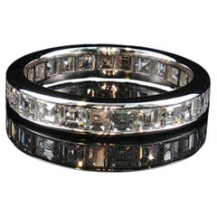 Platinum RARE Carré Cut Diamond Eternity Band Ring Size 6.75 Vintage 3.75 CTW