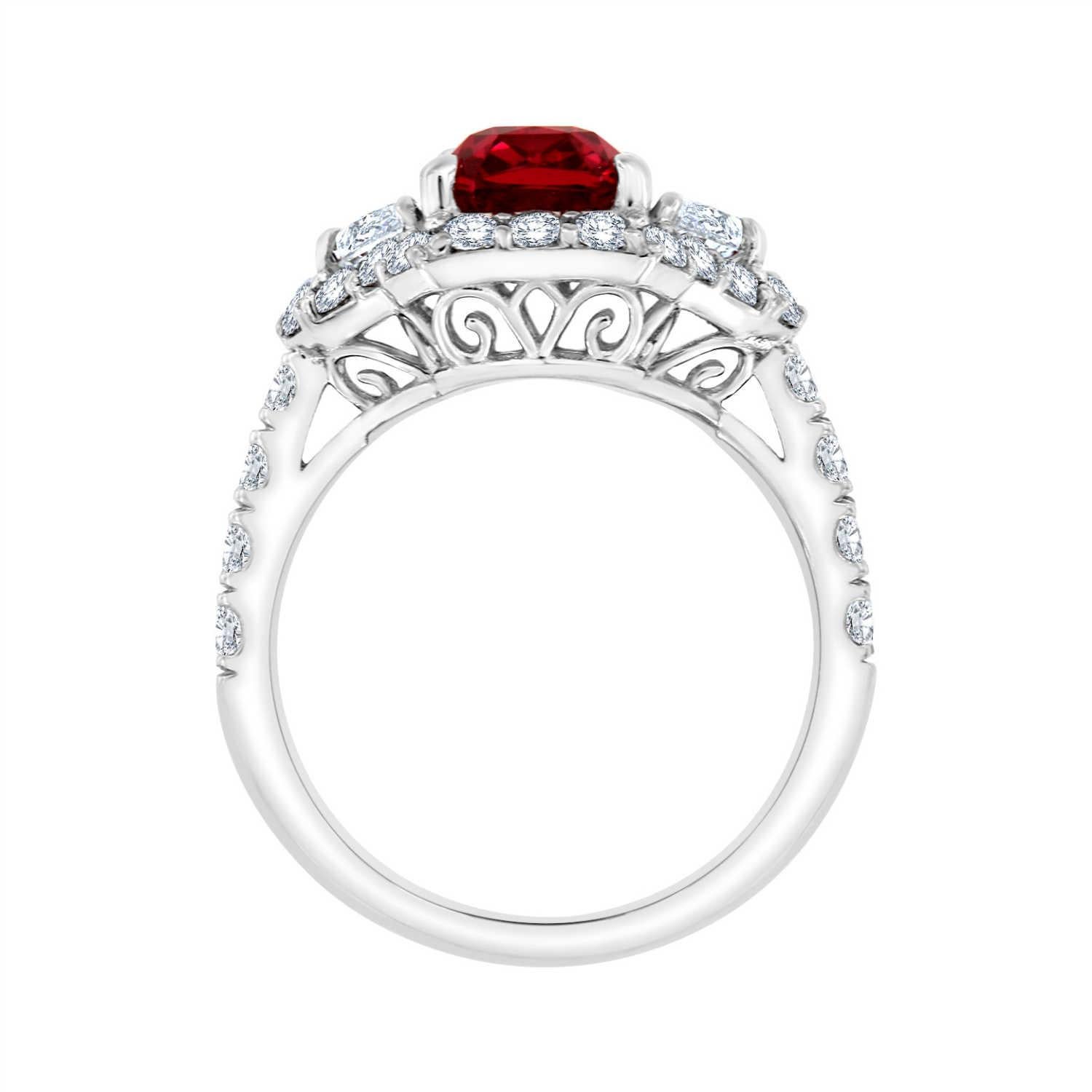 Radiant Cut Platinum Rare Natural Ruby Octagonal Shape & Diamond Halo Ring. GIA 3.5 Carat