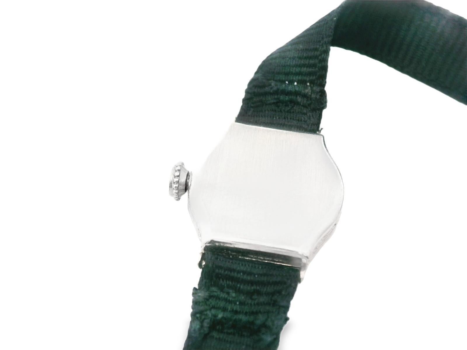 Platinum Raymond Yard Diamond and Emerald Deco Watch For Sale 3