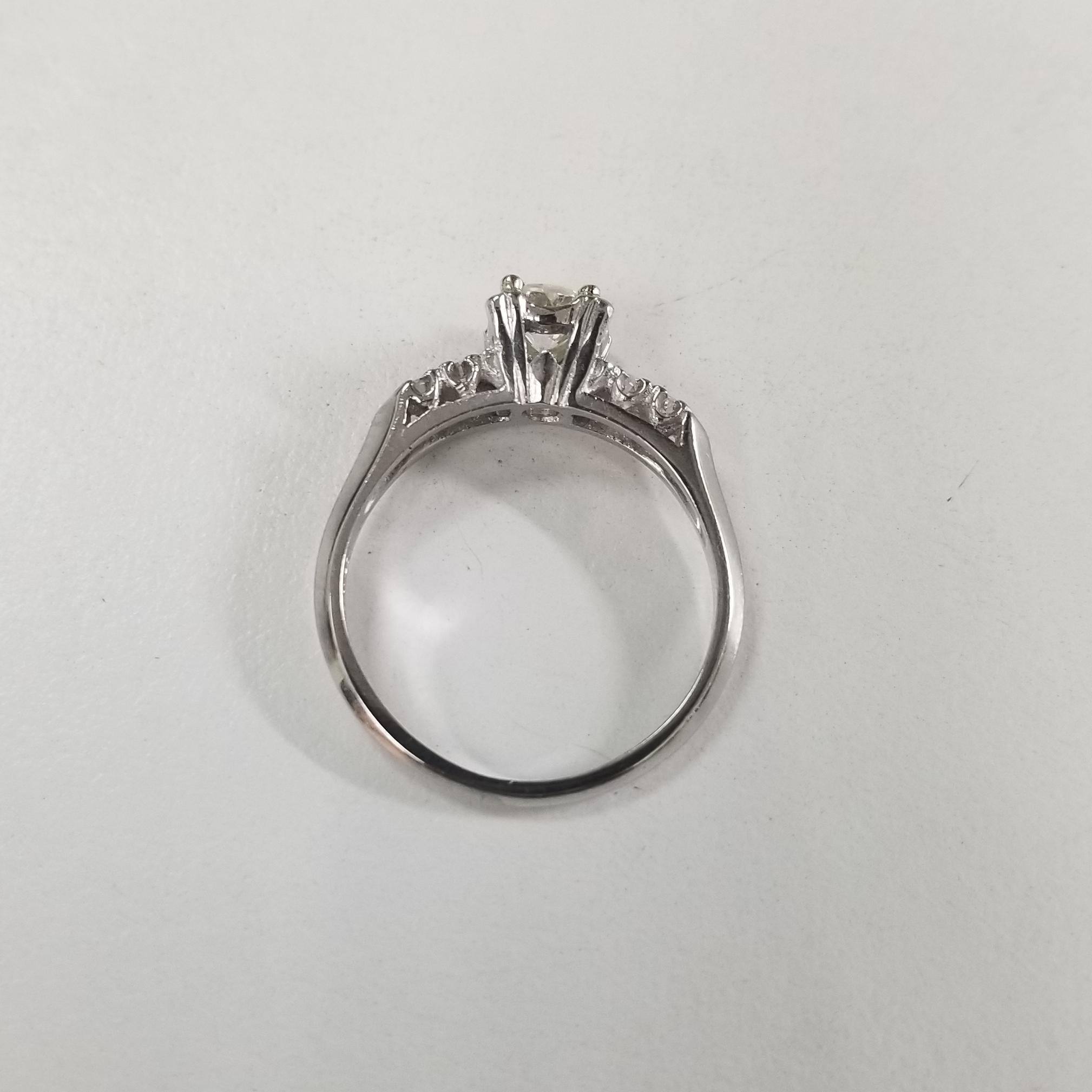 Round Cut Platinum Retro Art Deco Inspired Diamond Engagement Ring For Sale