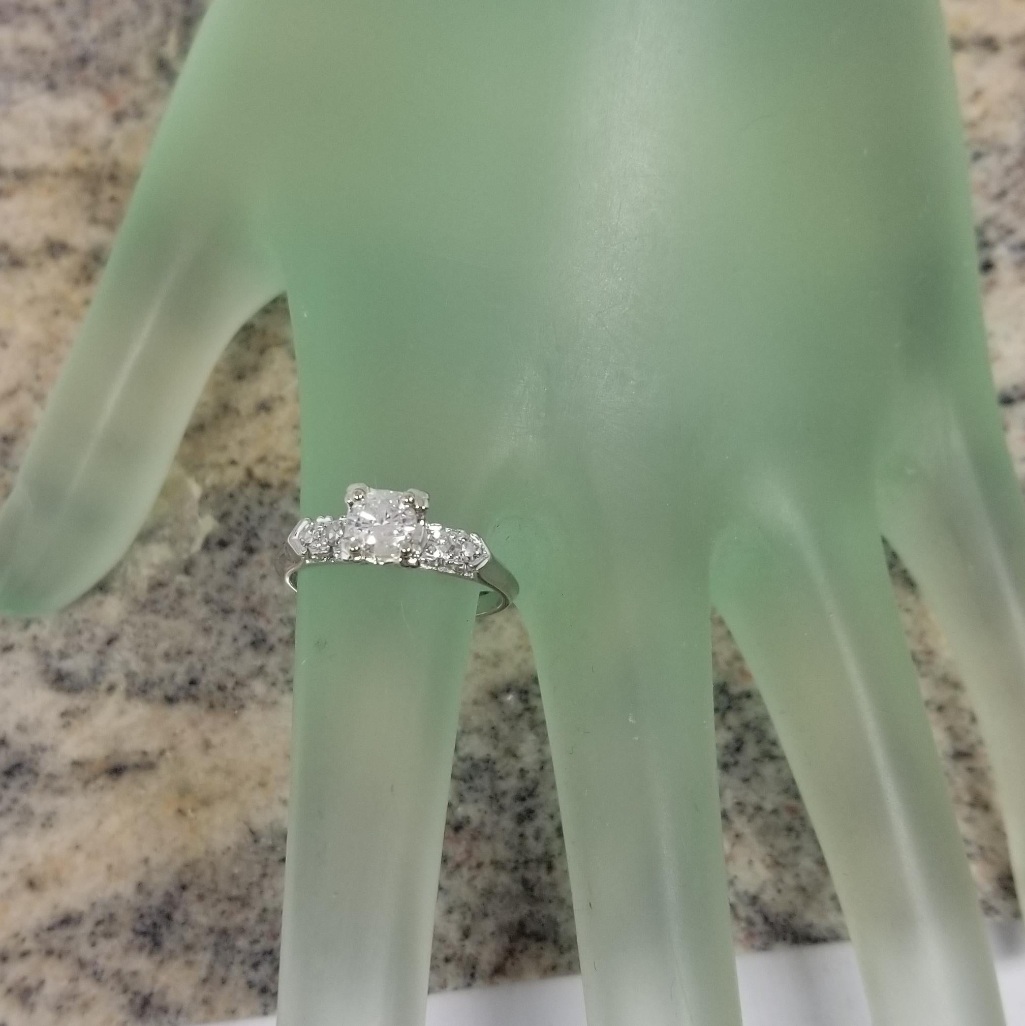 Platinum Retro Art Deco Inspired Diamond Engagement Ring In Excellent Condition For Sale In Los Angeles, CA