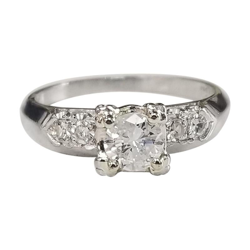 Platinum Retro Art Deco Inspired Diamond Engagement Ring For Sale