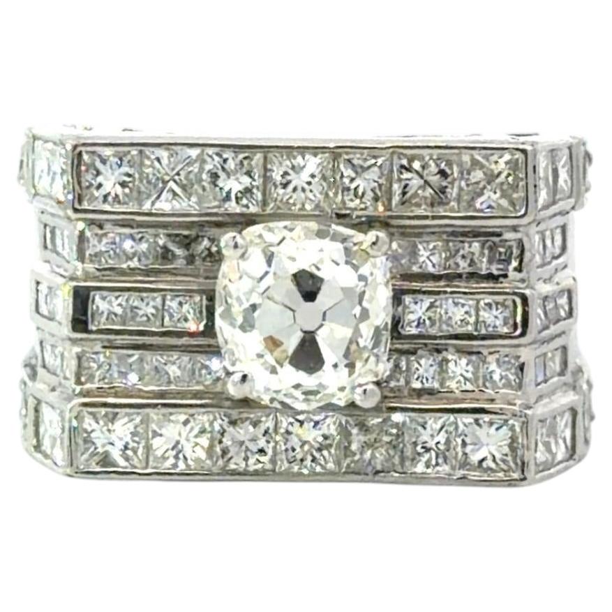 Platinum Retro Diamond Boxy Ring