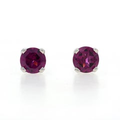 Platinum Rhodolite Garnet Stud Earrings - 950 Round 2.84ctw Pierced Screw-Ons