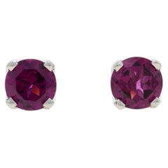 Platinum Rhodolite Garnet Stud Earrings - 950 Round 2.84ctw Pierced Screw-Ons