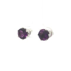 Platinum Rich Royal Purple Amethyst Fancy Ribbed Flower Prongs Stud Earrings