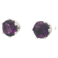 Platinum Rich Royal Purple Amethyst Fancy Ribbed Flower Prongs Stud Earrings