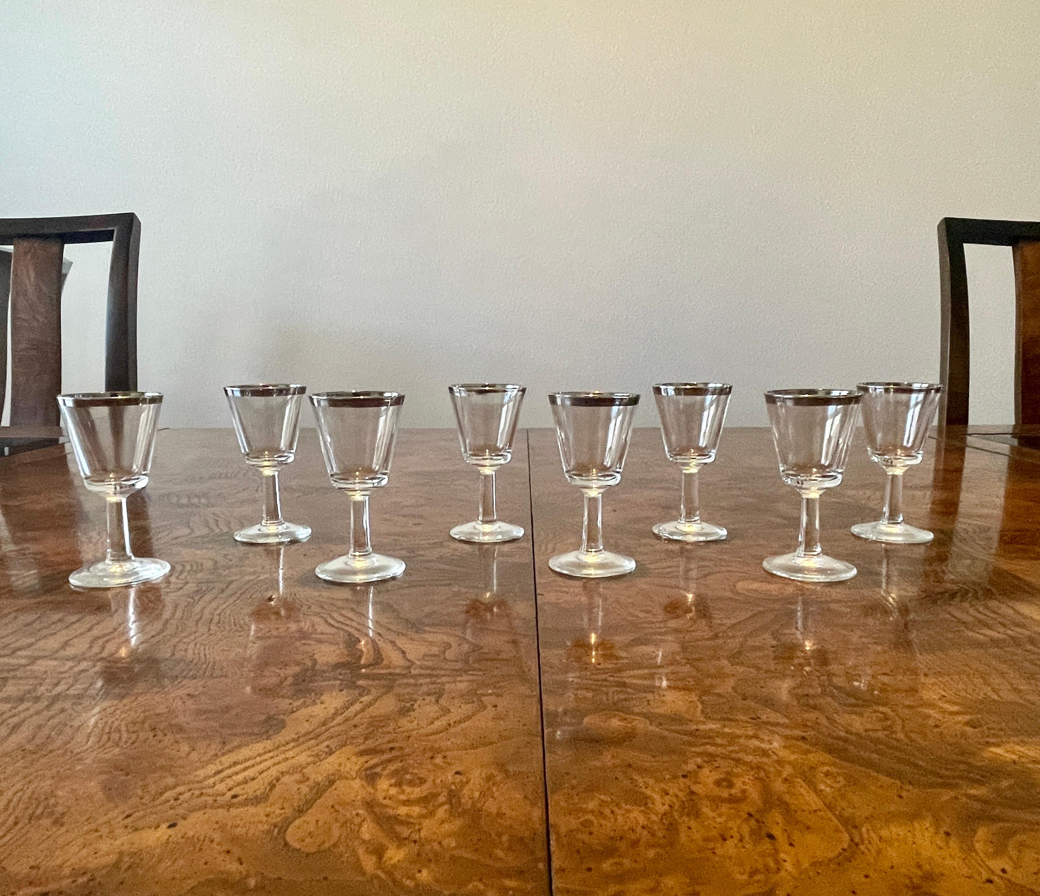 Platinum Rimmed Cordial Glasses- Set of 8 In Good Condition For Sale In Denton, TX