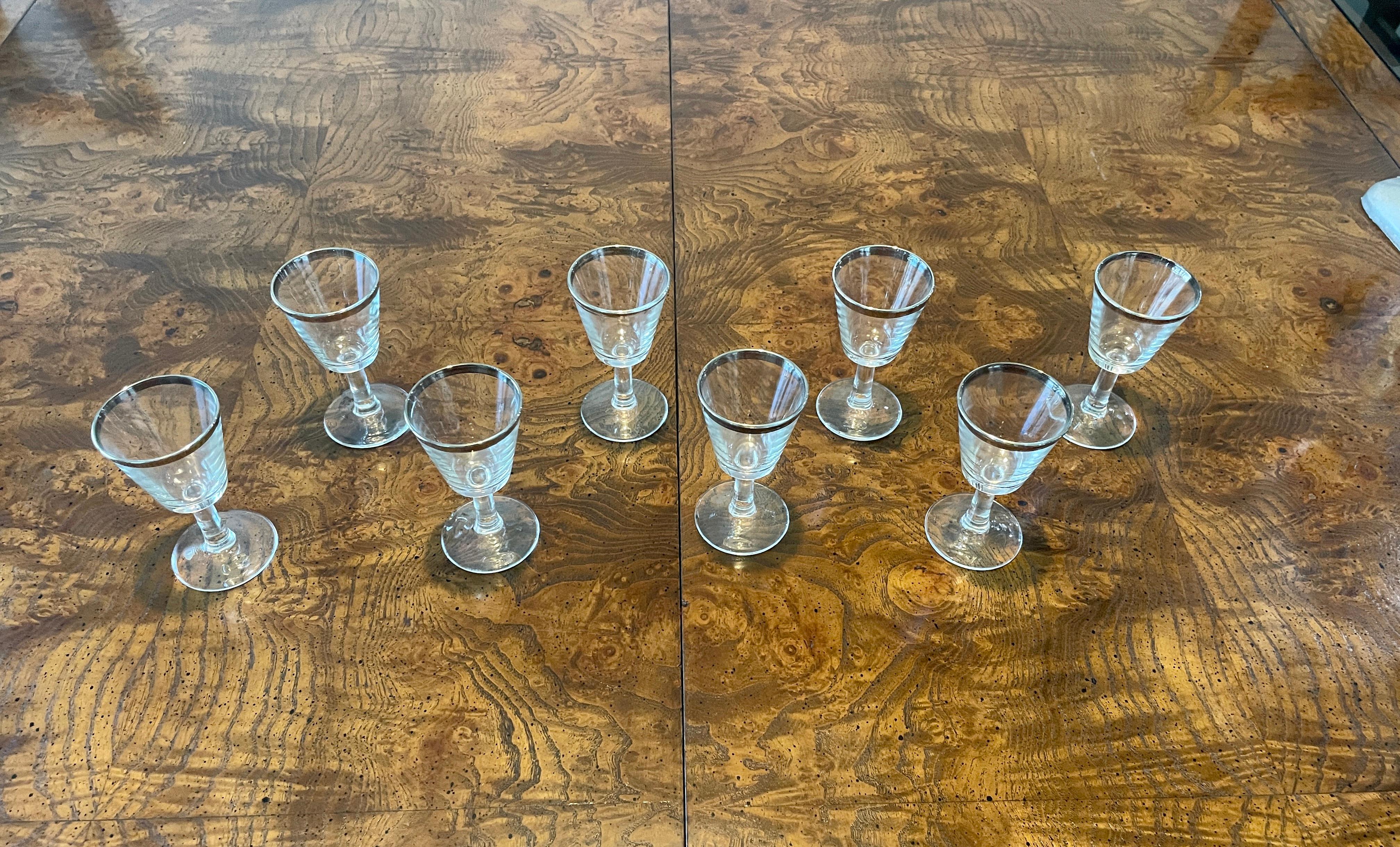 20th Century Platinum Rimmed Cordial Glasses- Set of 8 For Sale