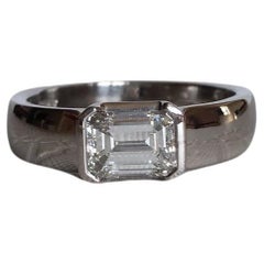 Platinum ring 12.10ct, white diamond, baguette cut 1.20ct, band ring. 