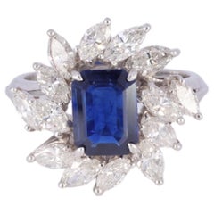 Platinum Ring 1.5ct No Heat Sapphire, Diamonds GRS Certificate Estate Sultan Oma