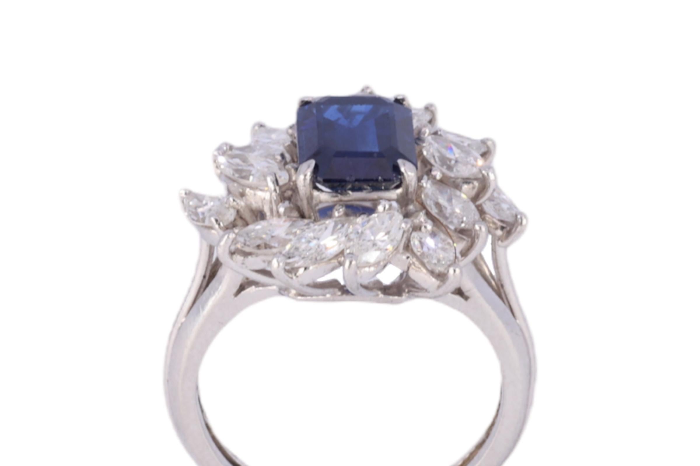 Octagon Cut Platinum Ring 1.5ct No Heat Sapphire, Diamonds GRS Certificate Estate Sultan Oma For Sale