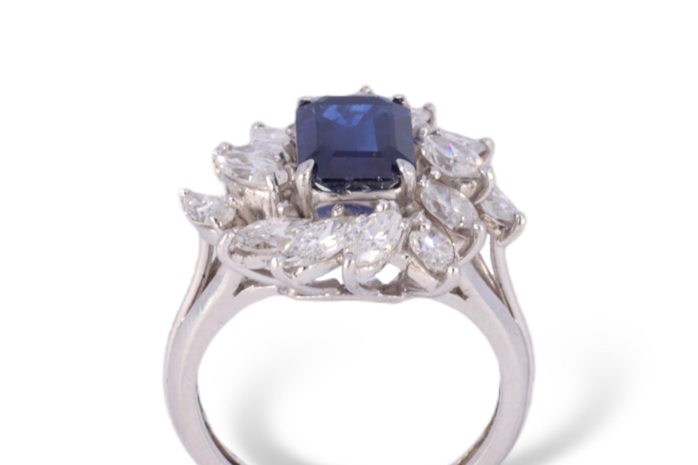 Women's or Men's Platinum Ring 1.5ct No Heat Sapphire, Diamonds GRS Certificate Estate Sultan Oma For Sale