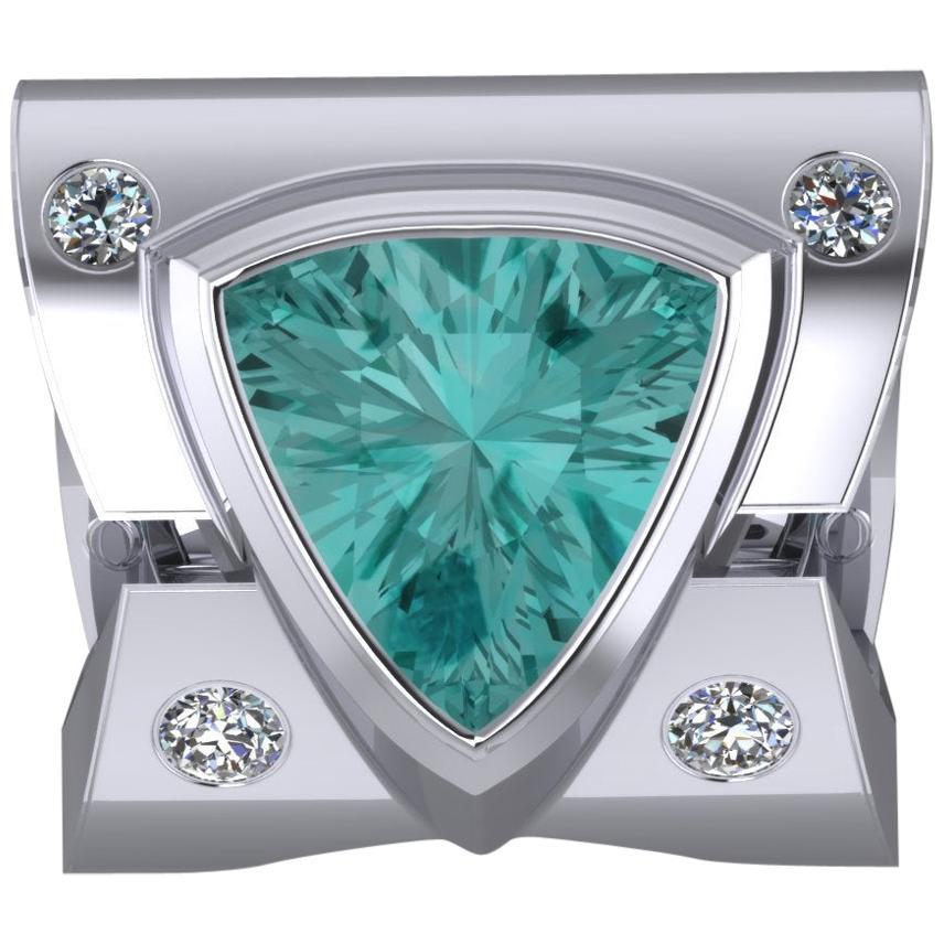 Platinum Ring 3.50 Ct Trillion Cut Paraiba Color Tourmaline and .50 Ct Diamonds For Sale
