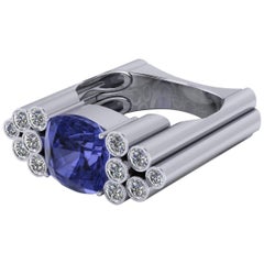 Platinum Ring 4.24 Carat Cushion Cut Sapphire and 1.20 Carat of G VS1 Diamonds
