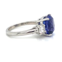 Platinum Ring  5.97Ct Rectangular Cushion Tanzanite And 2=1.05tw Round Diamonds