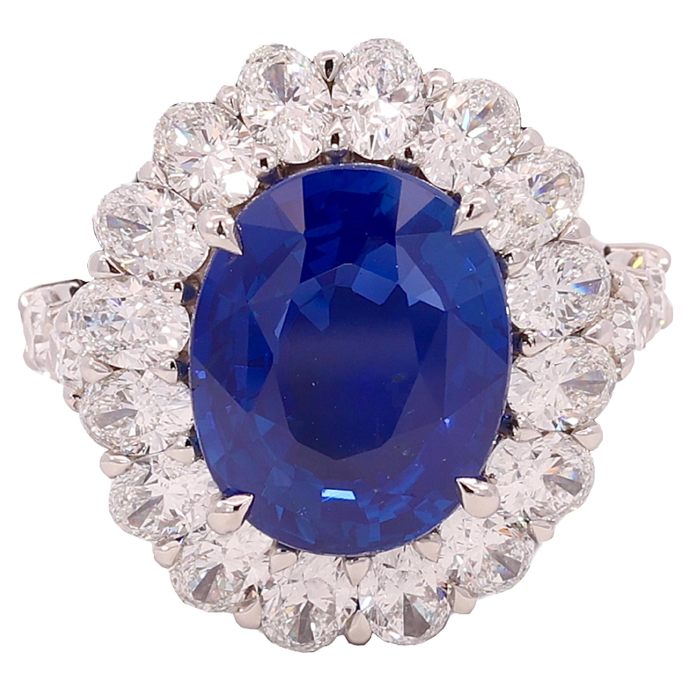 Platinum Ring 8.02 Carat Kashmir Sapphire, 3.75ct Oval Diamonds, IGI Certified For Sale