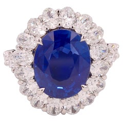 Used Platinum Ring 8.02 Carat Kashmir Sapphire, 3.75ct Oval Diamonds, IGI Certified