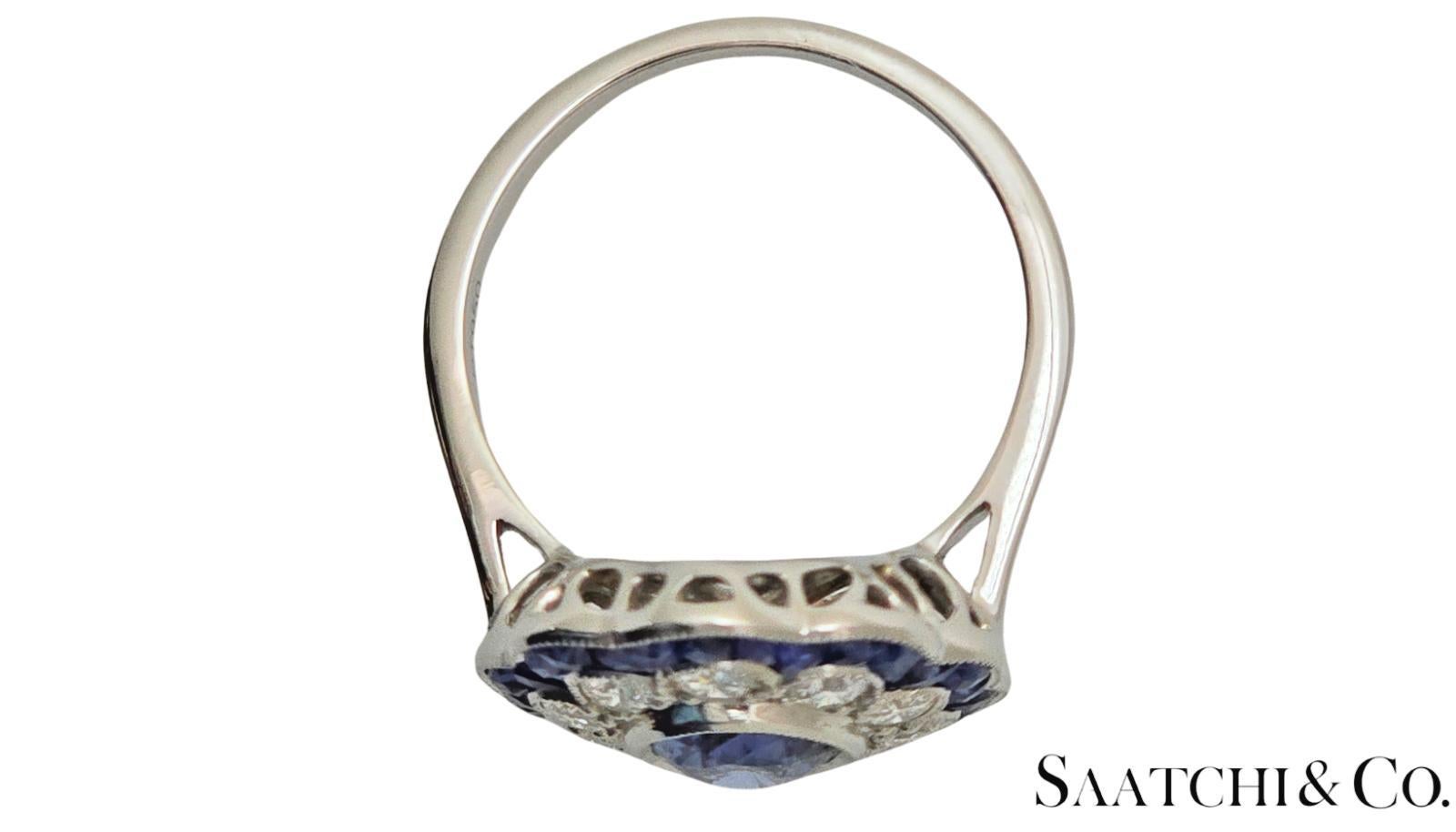 Art Déco Anello di platino da 8 grammi - Zaffiro naturale da 1,54 carati e diamante da 0,60 carati, certificato GIA in vendita
