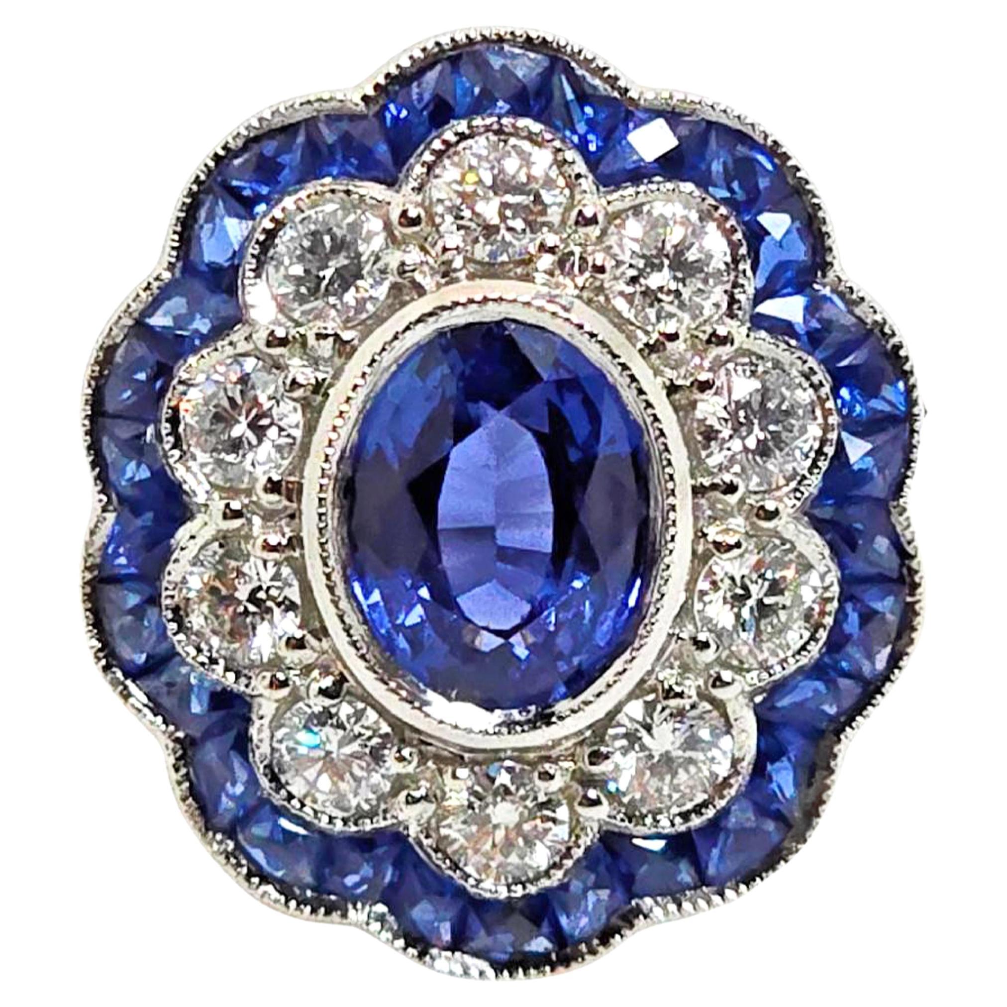 Anello di platino da 8 grammi - Zaffiro naturale da 1,54 carati e diamante da 0,60 carati, certificato GIA in vendita