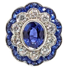 Anello di platino da 8 grammi - Zaffiro naturale da 1,54 carati e diamante da 0,60 carati, certificato GIA