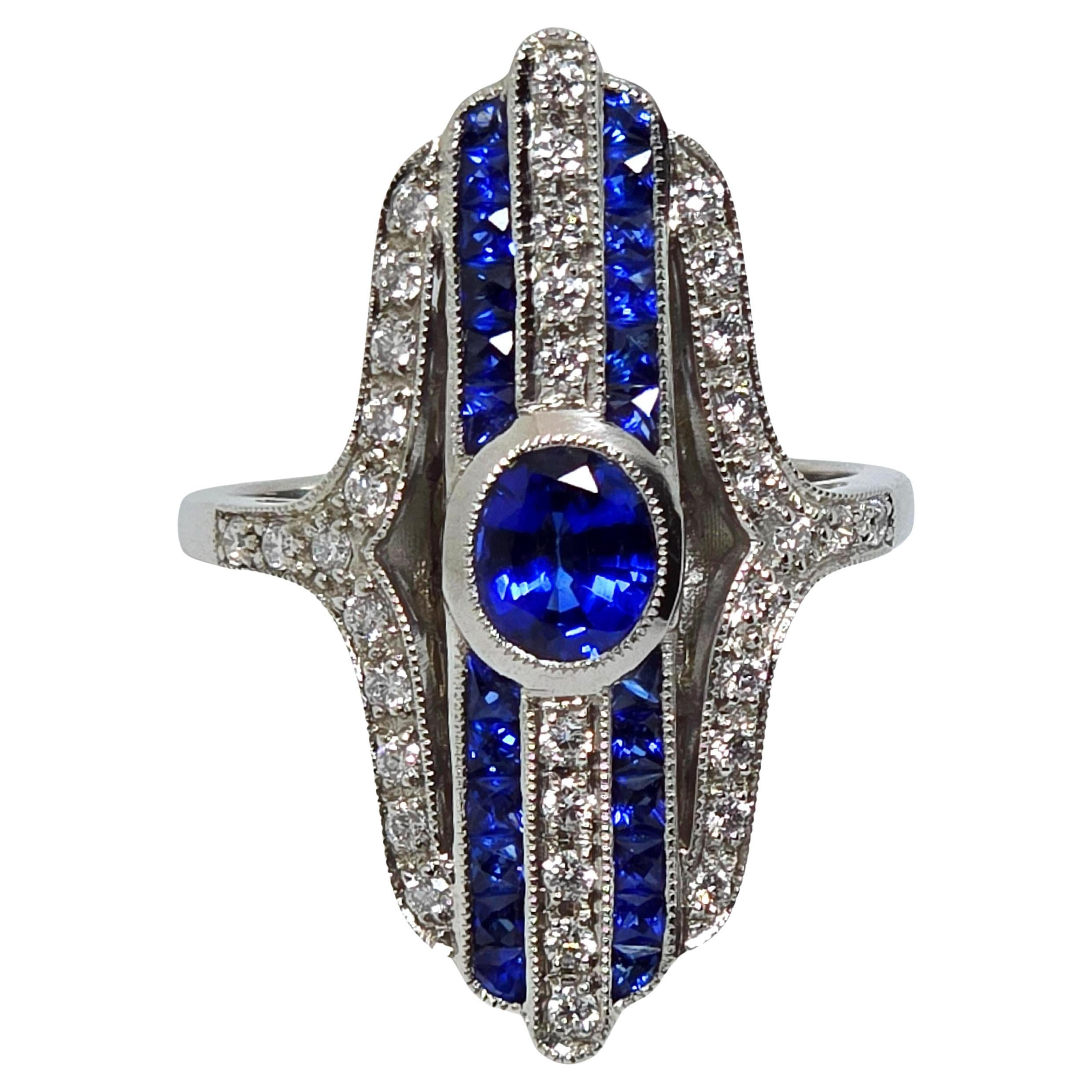 Anello di platino da 9,2 grammi - Zaffiro naturale da 0,85 carati e diamante da 0,35 carati, certificato GIA