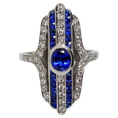 Anello di platino da 9,2 grammi - Zaffiro naturale da 0,85 carati e diamante da 0,35 carati, certificato GIA