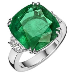 Platinum Ring Emerald 13.99 Ct & 1.54 Ct Diam+Platinum Ring Emerald 13.24Ct&0.77