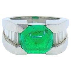 Platinum Ring Emerald Diamond Vintage Jewelry
