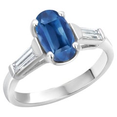 Platinum Ring GIA-Certified No-Heat Ceylon Sapphire and Tapered Baguette Diamond