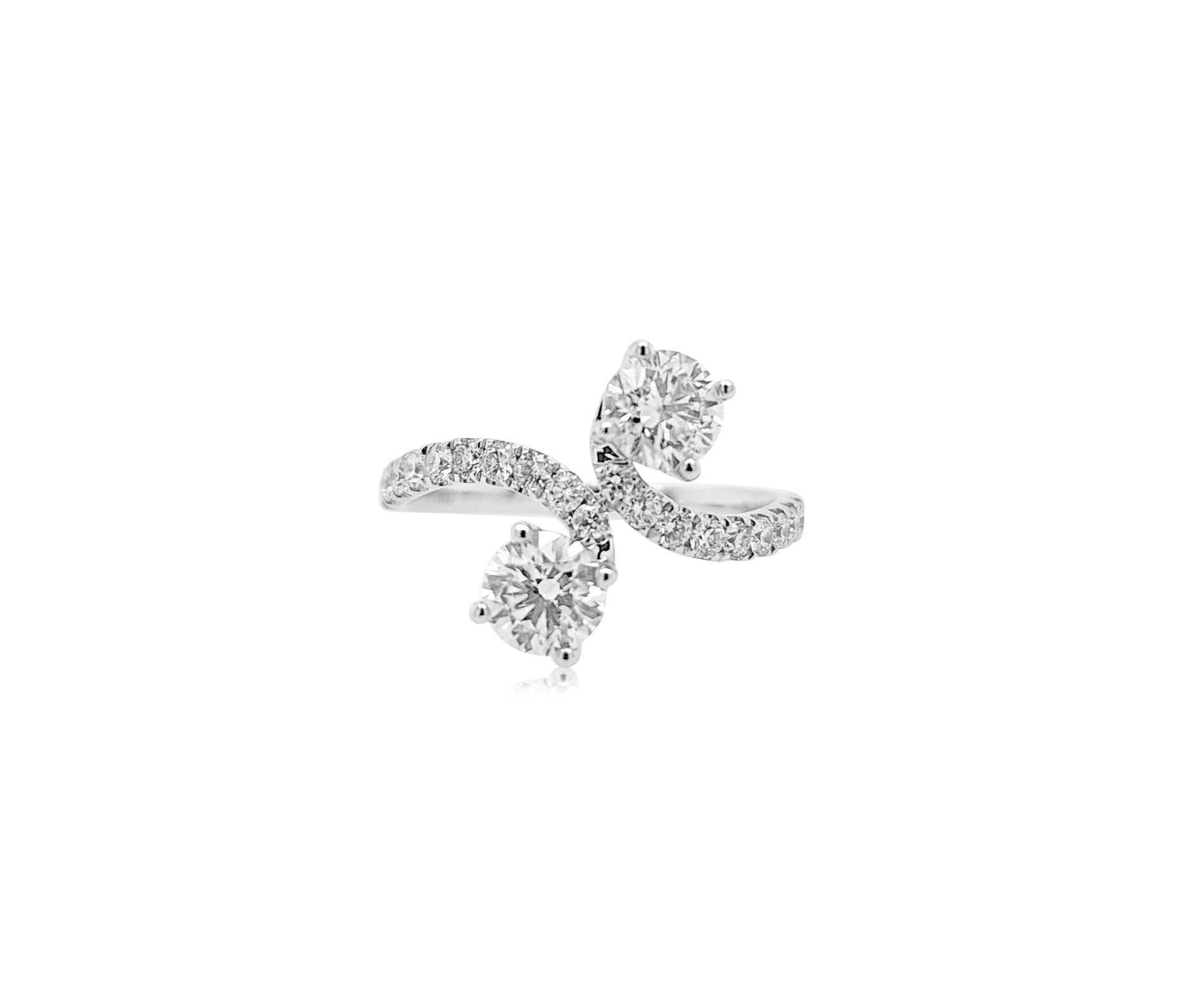Made with a unique design of a beautiful pair of round brilliant-cut white diamonds, this ring is a stylish addition to a chic jewelry collection.


- Center White diamond- 0.507 cts (CGL Certified)
- Center White diamond- 0.512 cts (CGL