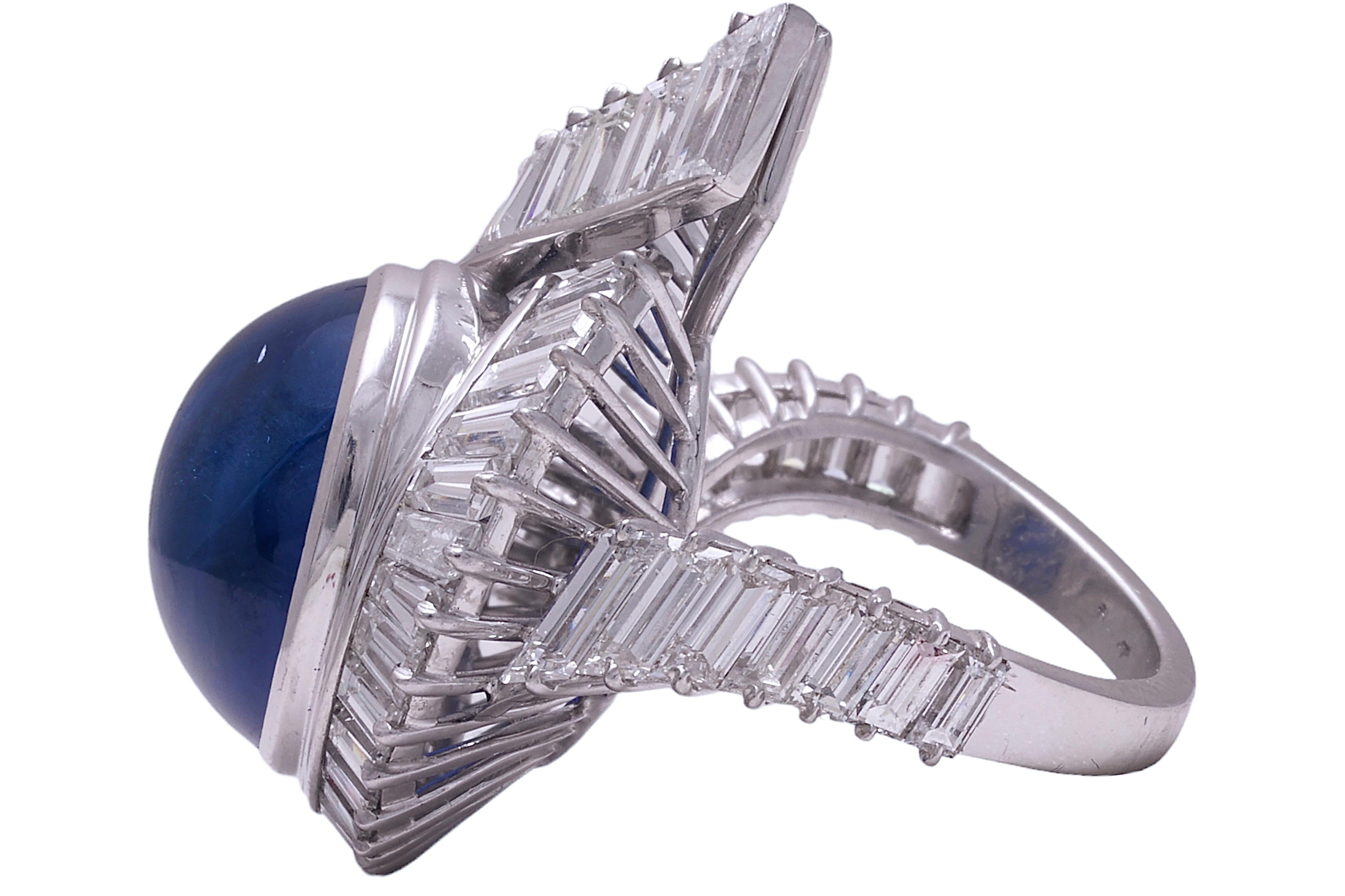 Platinum Ring NH Ceylon 14.6 ct. Sapphire & 3.15ct. Diam. GRS Certified, Estate For Sale 4