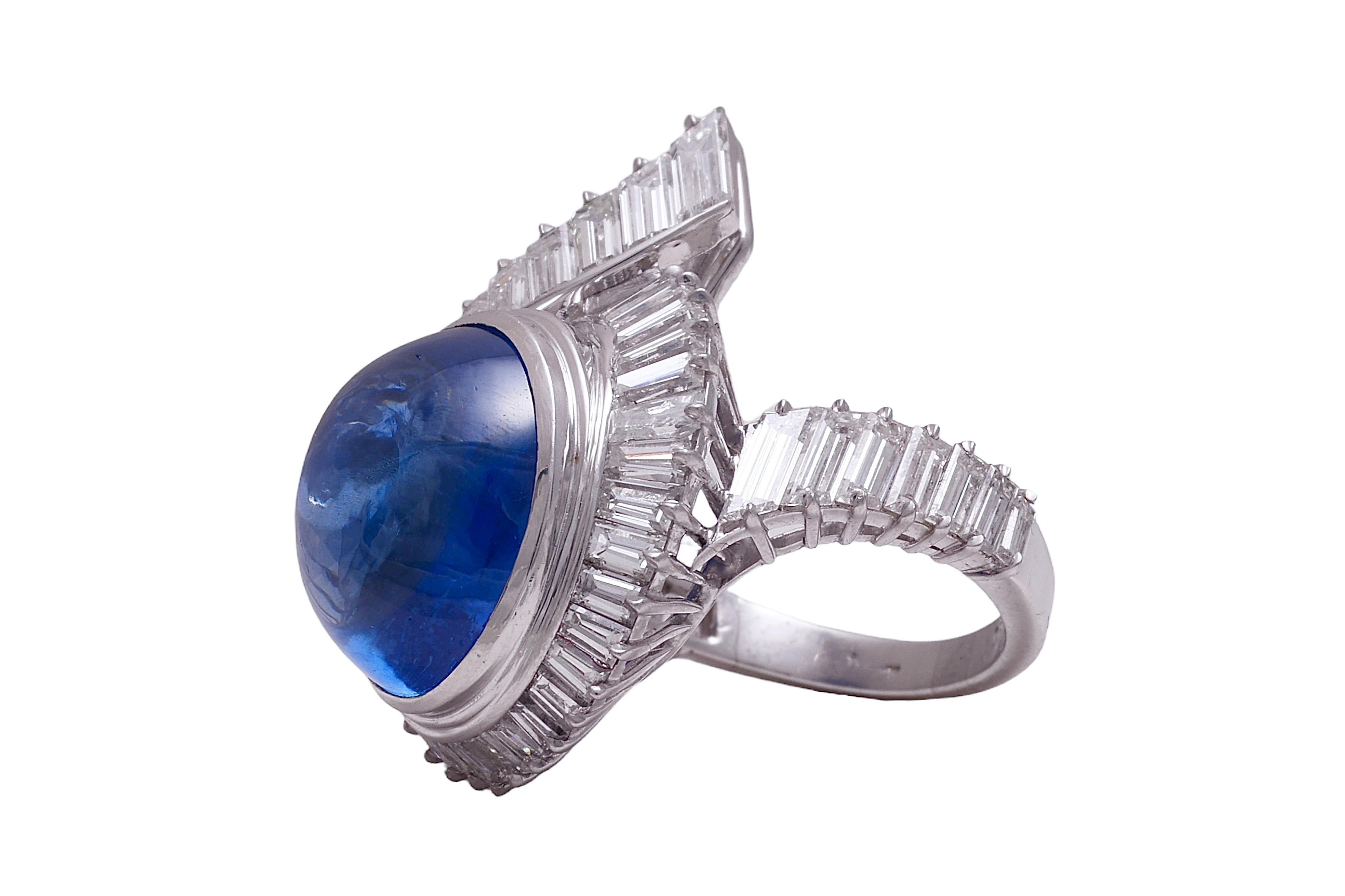 Platinum Ring NH Ceylon 14.6 ct. Sapphire & 3.15ct. Diam. GRS Certified, Estate For Sale 5
