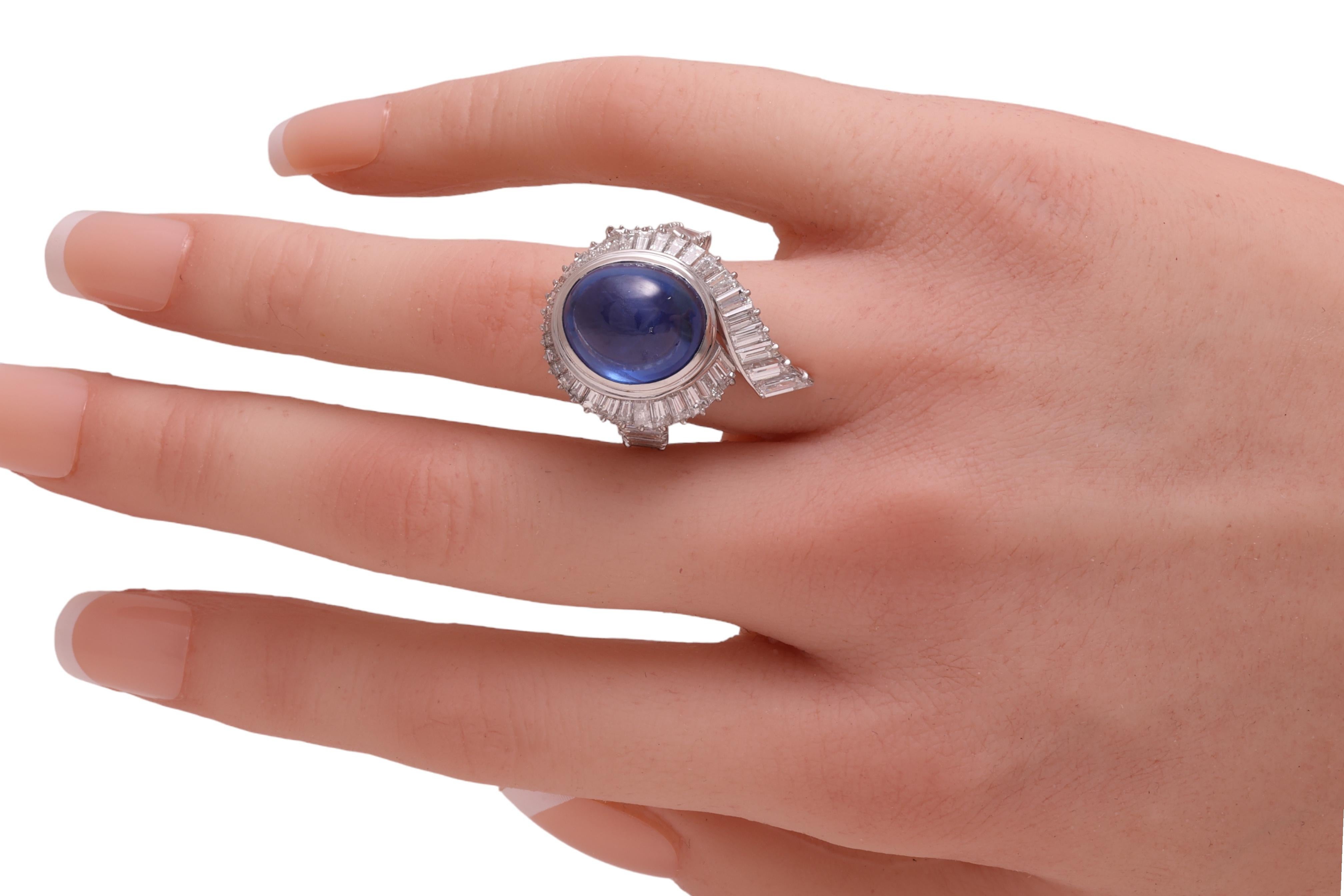 Platinum Ring NH Ceylon 14.6 ct. Sapphire & 3.15ct. Diam. GRS Certified, Estate For Sale 7