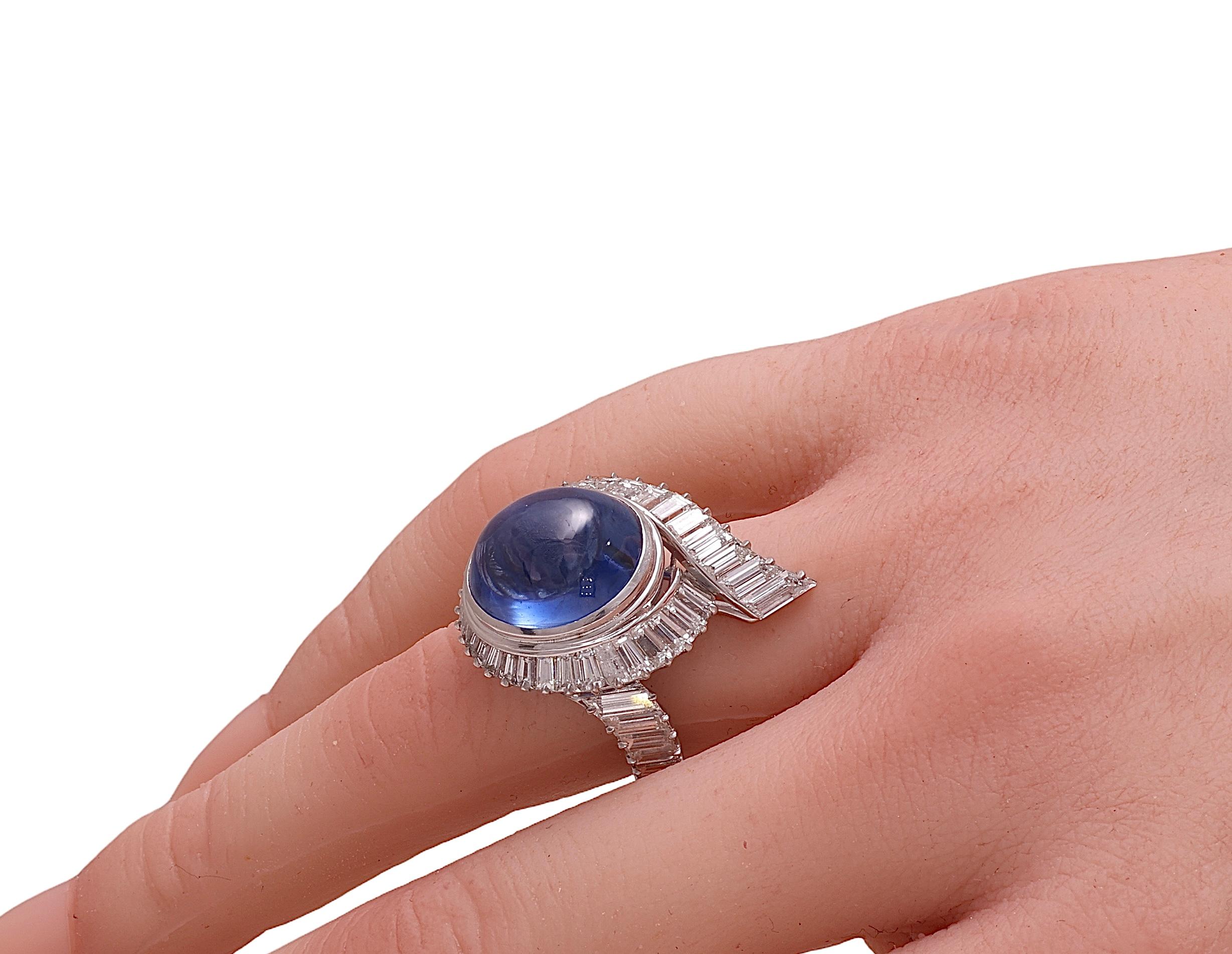 Platinum Ring NH Ceylon 14.6 ct. Sapphire & 3.15ct. Diam. GRS Certified, Estate For Sale 8