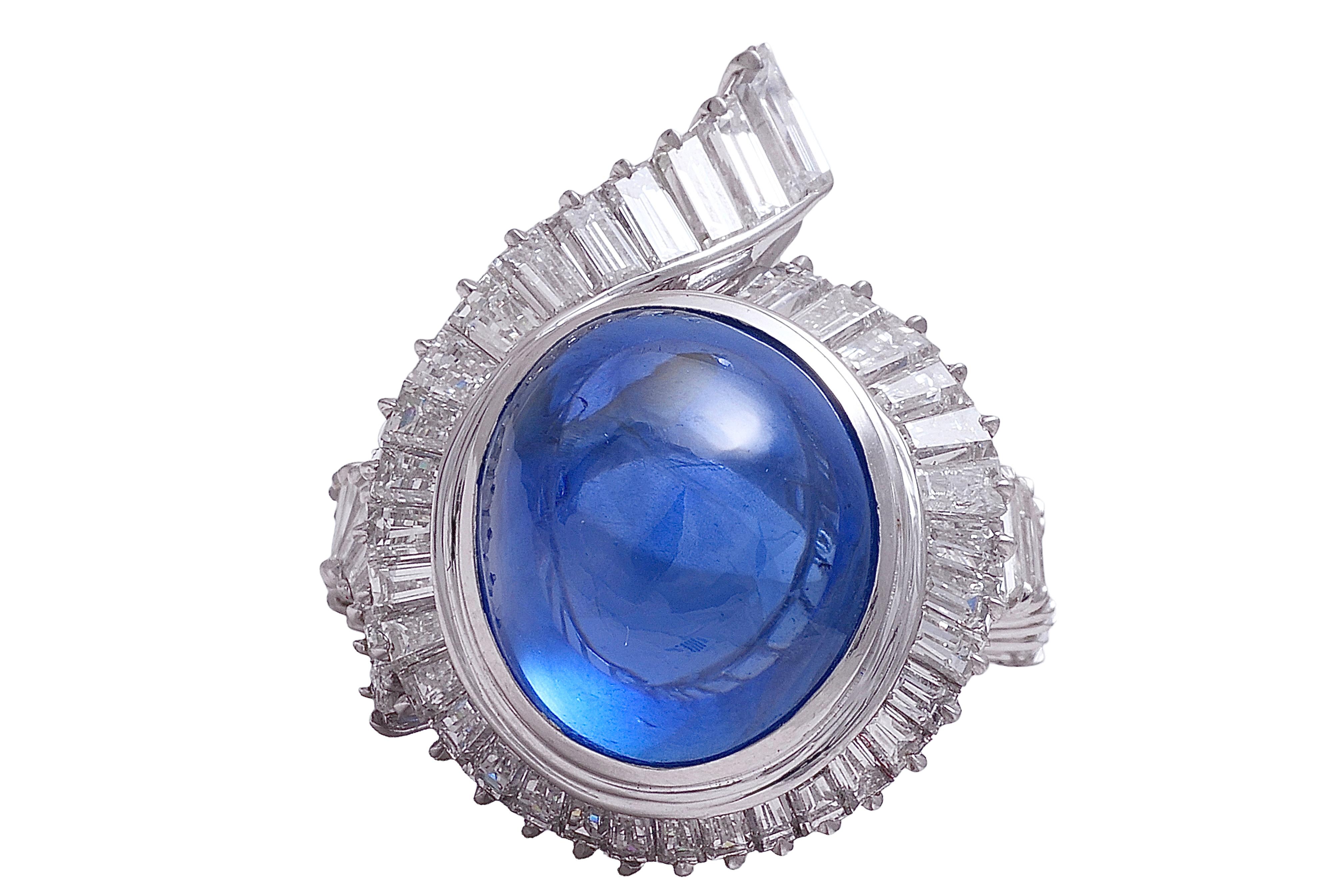 Platinum Ring NH Ceylon 14.6 ct. Sapphire & 3.15ct. Diam. GRS Certified, Estate For Sale 9
