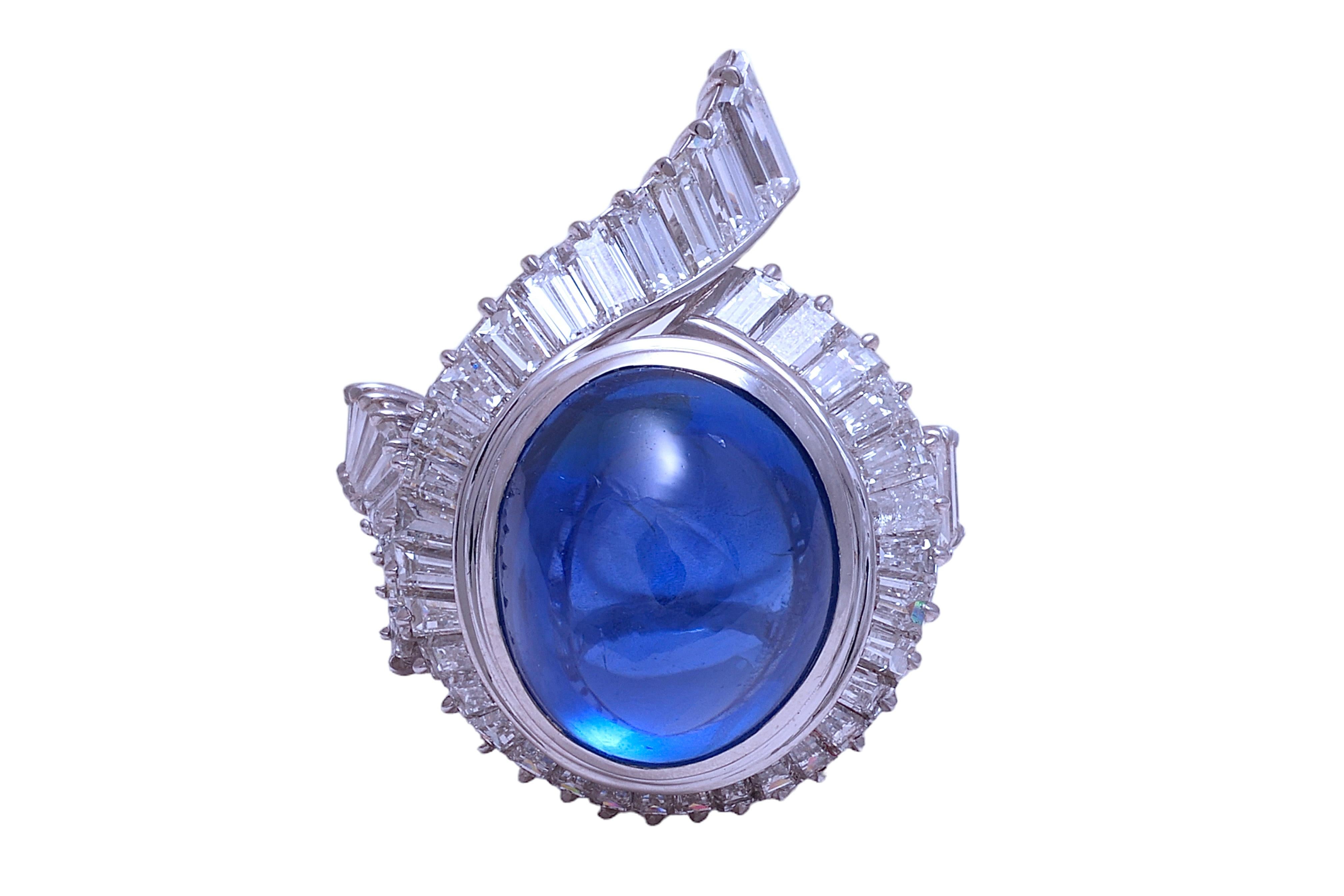 Platinum Ring NH Ceylon 14.6 ct. Sapphire & 3.15ct. Diam. GRS Certified, Estate For Sale 11