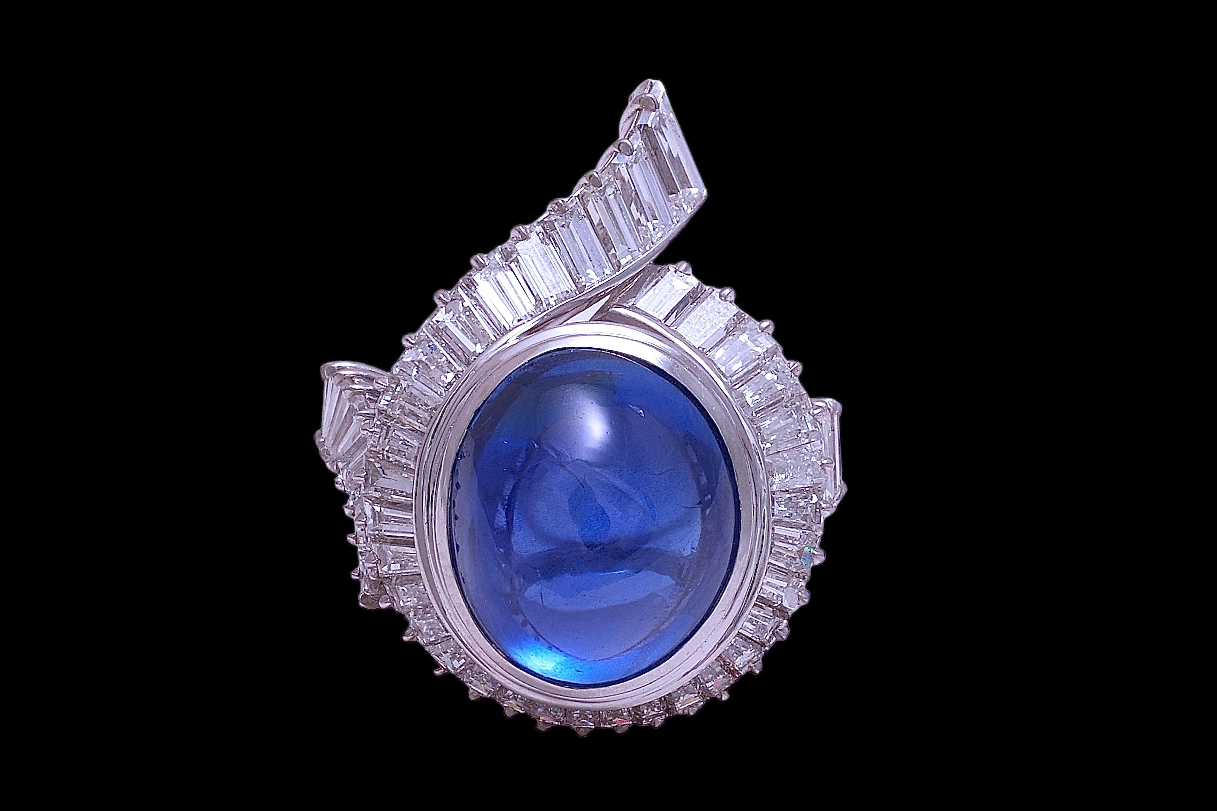 Platinum Ring NH Ceylon 14.6 ct. Sapphire & 3.15ct. Diam. GRS Certified, Estate For Sale 12