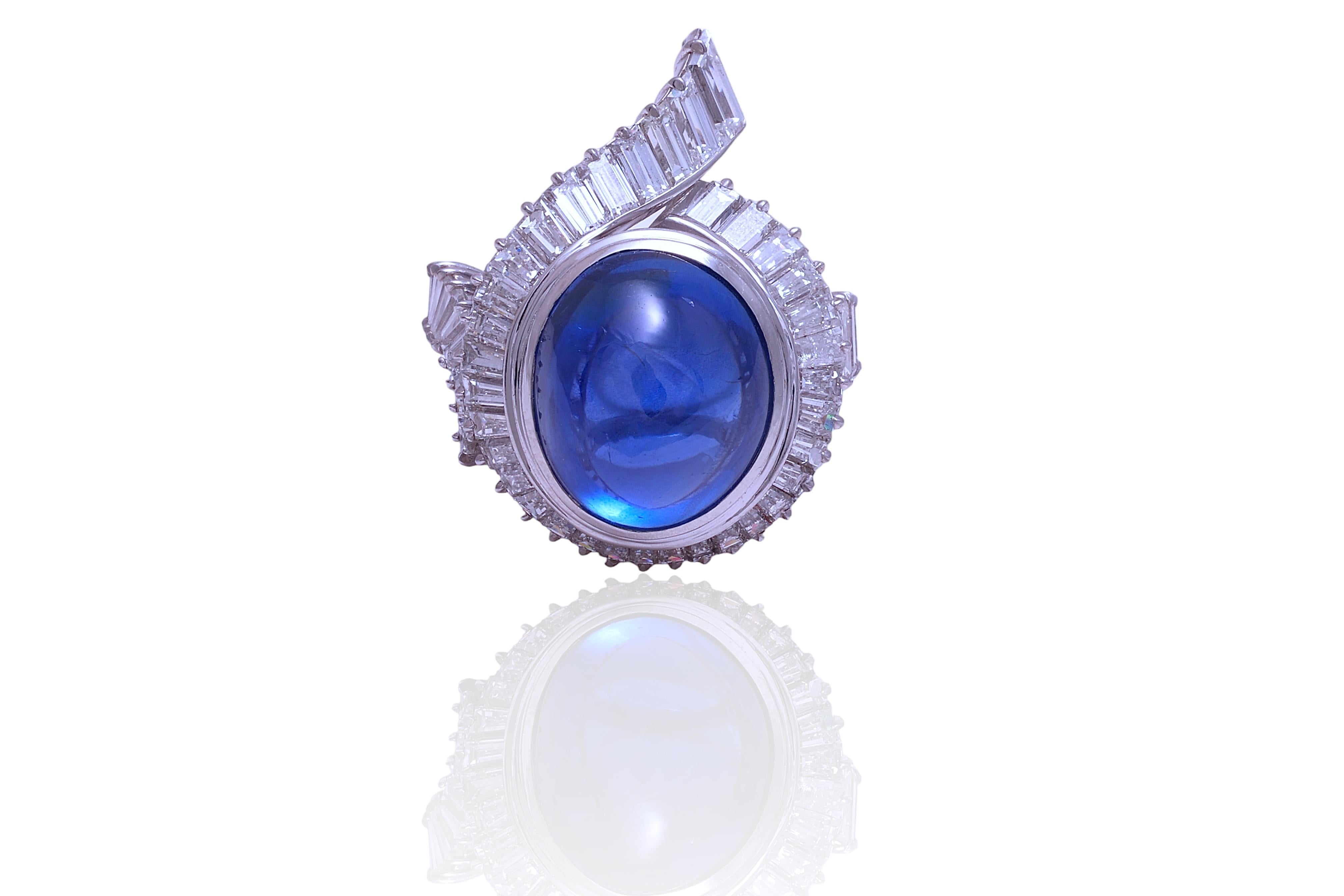 Platinum Ring NH Ceylon 14.6 ct. Sapphire & 3.15ct. Diam. GRS Certified, Estate For Sale 13