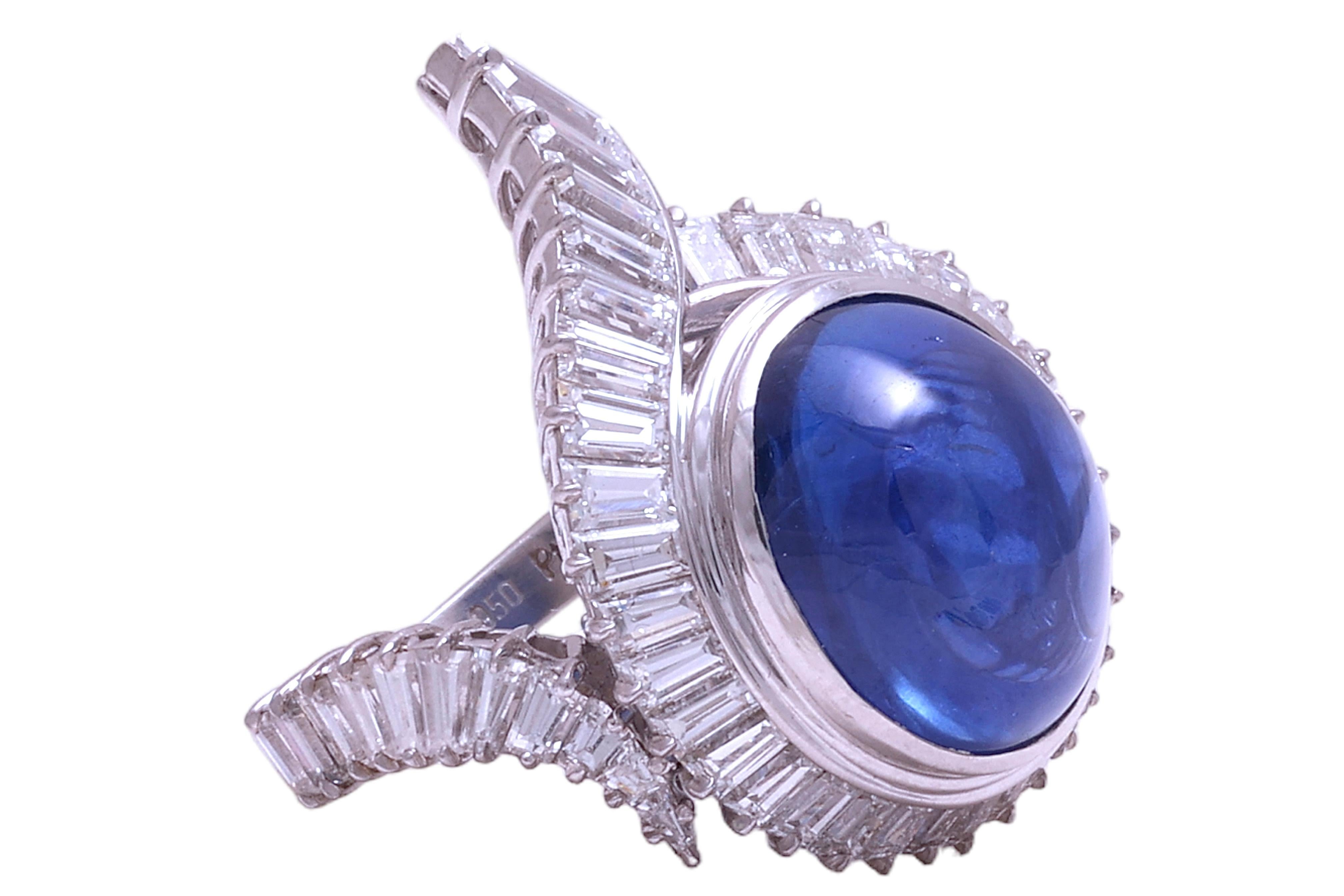 Women's or Men's Platinum Ring NH Ceylon 14.6 ct. Sapphire & 3.15ct. Diam. GRS Certified, Estate For Sale