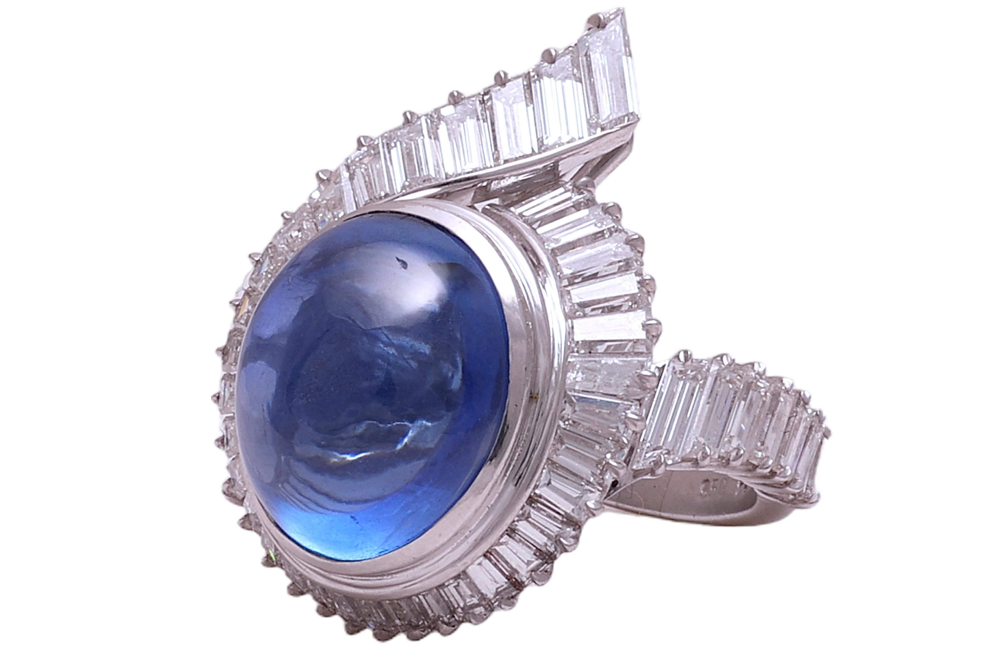 Platinum Ring NH Ceylon 14.6 ct. Sapphire & 3.15ct. Diam. GRS Certified, Estate For Sale 1