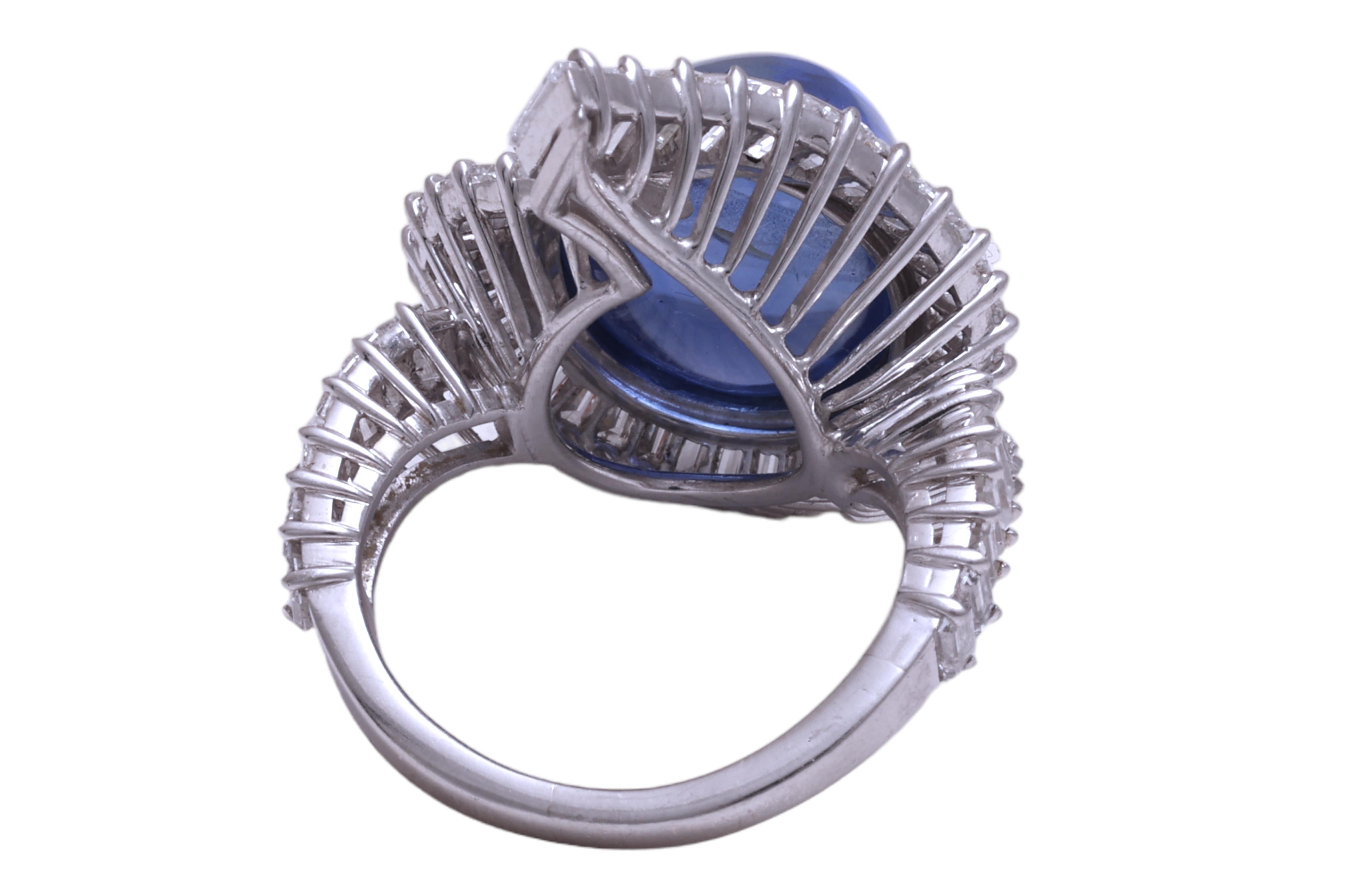Platinum Ring NH Ceylon 14.6 ct. Sapphire & 3.15ct. Diam. GRS Certified, Estate For Sale 2