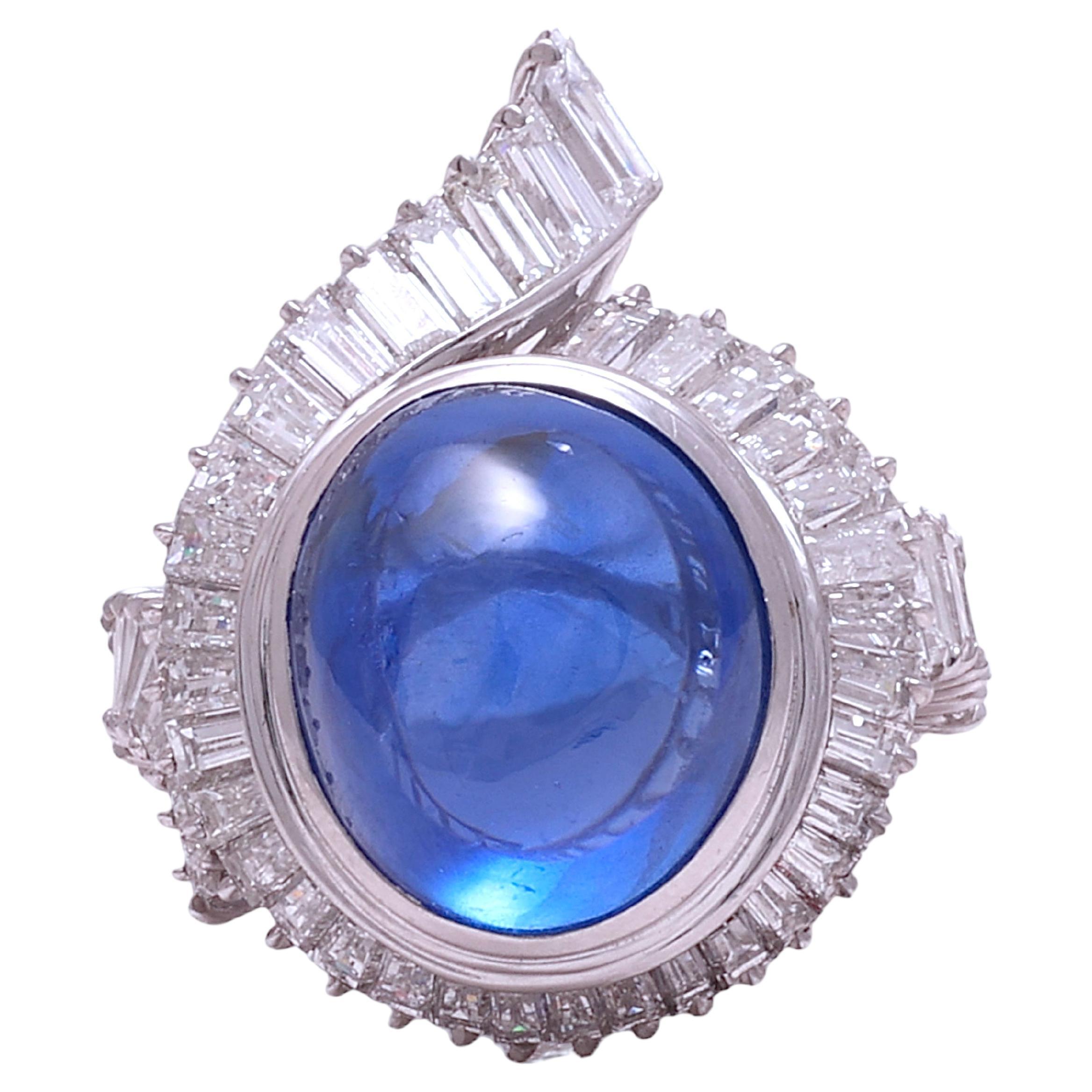 Platinum Ring NH Ceylon 14.6 ct. Sapphire & 3.15ct. Diam. GRS Certified, Estate For Sale