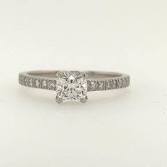 Platinum Ring Original Tiffany & Co. Cushion 0.59 Carat F Internally Flawless