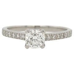 Platinum Ring Original Tiffany & Co. Cushion 0.59 Carat F Internally Flawless