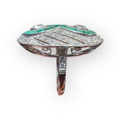 Platinum Ring Set with Calibrated Emeralds and Diamonds – Art Deco Style, circa